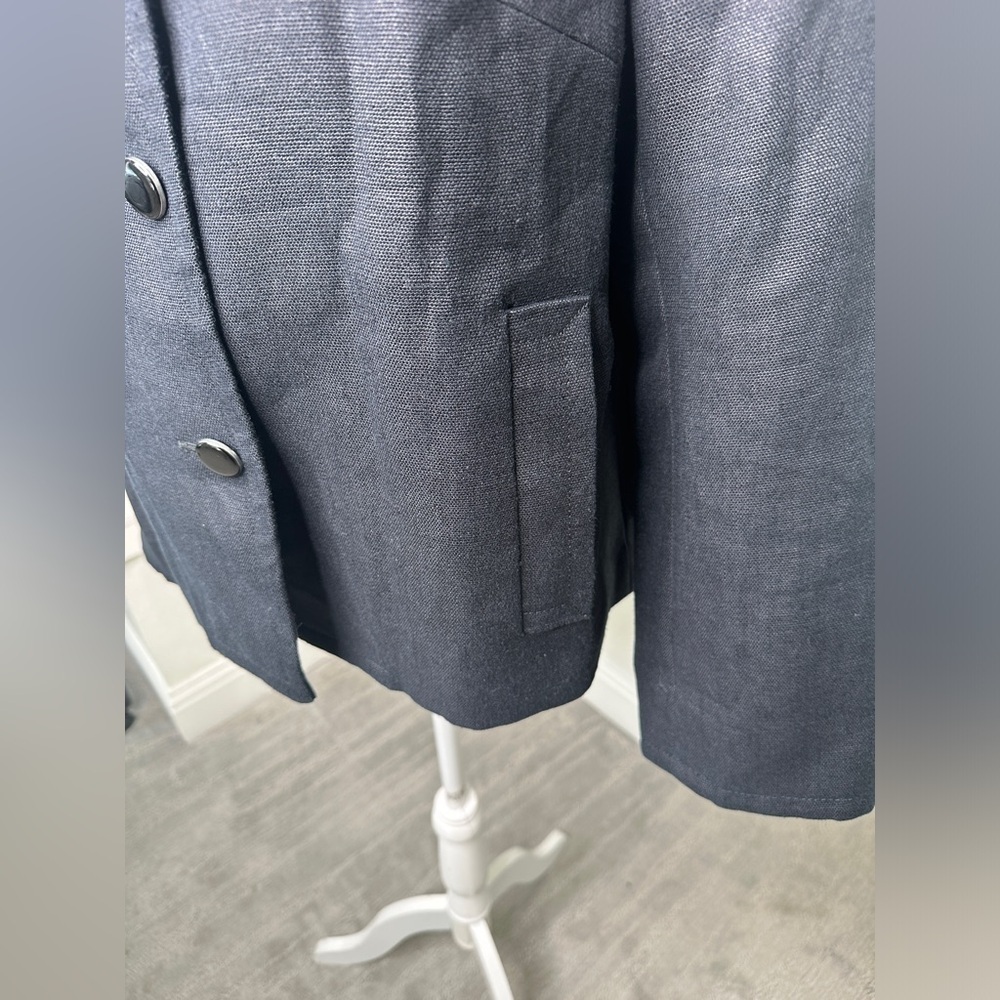 Talbots 100% Linen Collarless Button Down Black L… - image 5